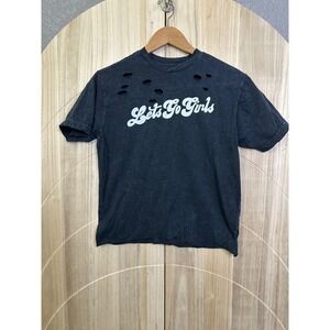 American Highway Distressed Graphic T Shirt Black Lets Go Girls Size S